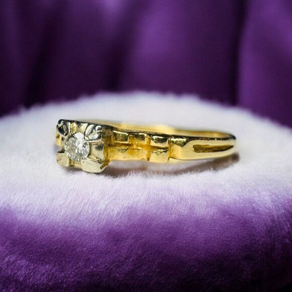 ANTIQUE- Edwardian Ring -Size 9.5- Solid Gold Diamond Art Deco Ring Wedding 1.9g - Picture 3 of 16